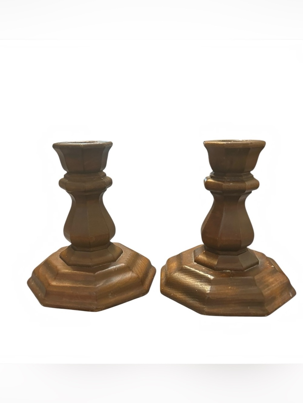 Vintage Pair of Wooden Candlestick Holders, Mid Century